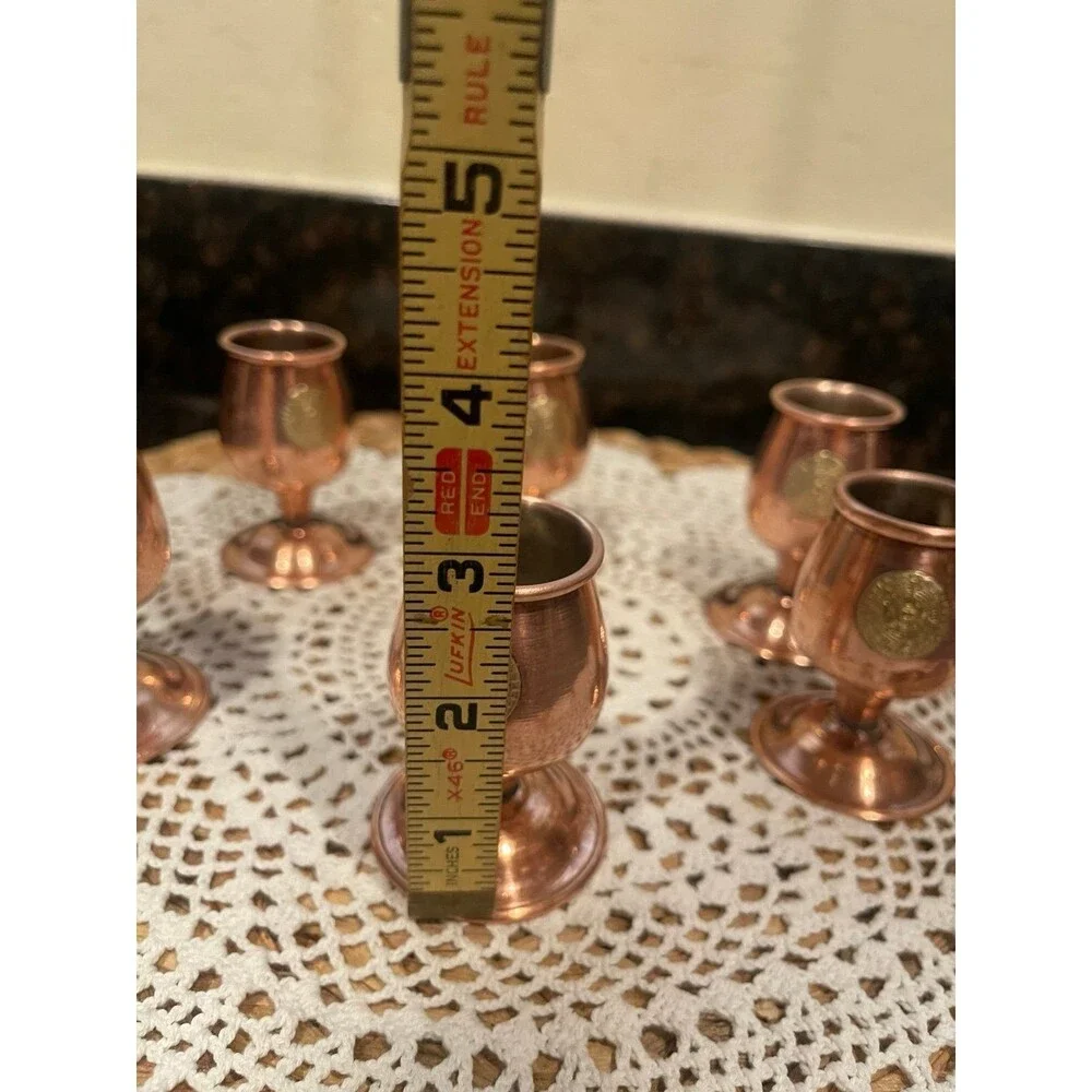 2 Vintage Aztec Mini Shot Goblets Copper & Brass